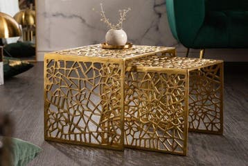 Handgemaakte salontafel ABSTRACT 50cm set van 2 goud in, Huis en Inrichting, Tafels | Salontafels, Ophalen of Verzenden, Nieuw