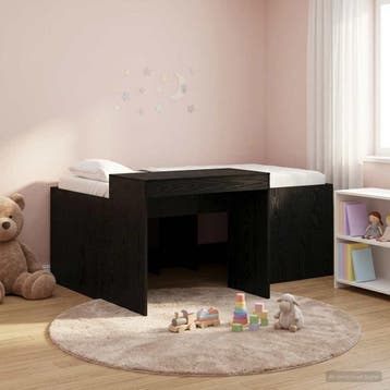 vidaXL Hoge Bed Frame met Bureau voor Kinderen Zwart Bewerkt, Verzenden, Nieuw, Zwart, Hout
