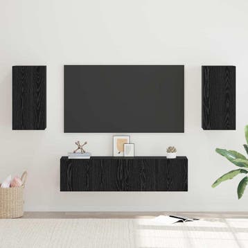 vidaXL Tv-meubelset Zwart Eiken Bewerkt hout, Minder dan 50 cm, Verzenden, Nieuw, Minder dan 100 cm