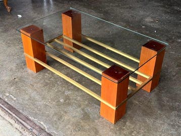 Middentafel - Hout, Glas, Metaal - Top van doorzichtig glas