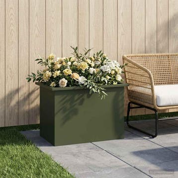 vidaXL Plantenbak met led Olijfgroen 40 x 60 x 40 cm Staal, Verzenden, Nieuw, Metaal, 60 tot 100 cm