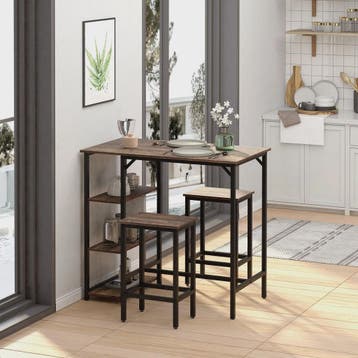 Homcom Bartafel Set met 2 Krukken en 3-Laags Opbergrek - Rus, Verzenden, Nieuw