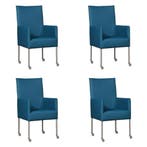 Set van 4 Leren eetkamerstoelen Spark - Hermes Turquoise, Huis en Inrichting, Stoelen, Ophalen of Verzenden, Nieuw, Leer, Vijf, Zes of meer stoelen