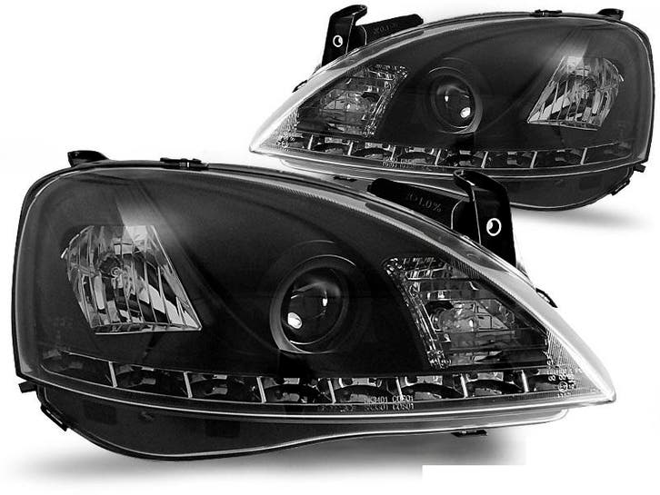 Koplampen Opel Corsa C DRL look Devil Eyes zwart, Auto-onderdelen, Overige Auto-onderdelen, Ophalen of Verzenden