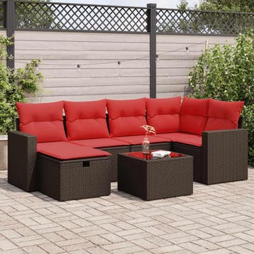 vidaXL 7-delige Loungeset met kussens poly rattan bruin, Verzenden, Nieuw, Loungeset