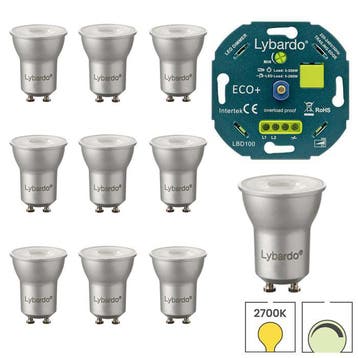 Set van 10 Lybardo LED spots GU10 + Lybardo LED eco+ dimmer, Verzenden, Nieuw, Overige typen
