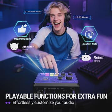 FIFINE SC8 Audio Mixer: RGB, Voice Changer & EQ voor Gaming,, Verzenden, Nieuw