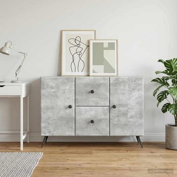 vidaXL Dressoir Betongrijs 89 x 34,5 x 60 cm Bewerkt hout, Verzenden, Nieuw, Overige houtsoorten, Minder dan 50 cm