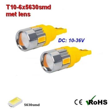 2x -T10 led lamp  met 6 x 5630smd  Oranje 10 tot 36Volt, Verzenden, Nieuw