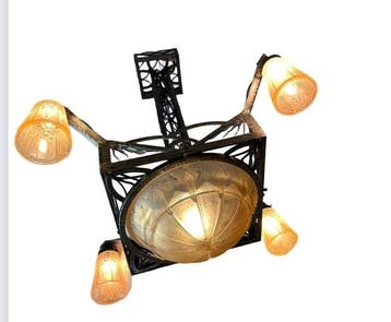 Muller Frères - Kroonluchter - Smeedijzer - Art Deco Luster