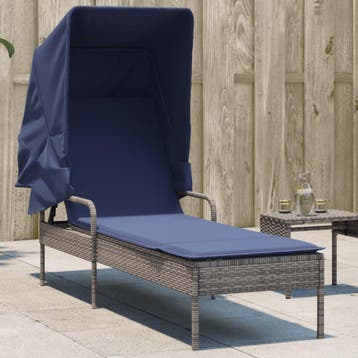 vidaXL Ligstoel met Luifel grijs poly rattan, Verzenden, Nieuw