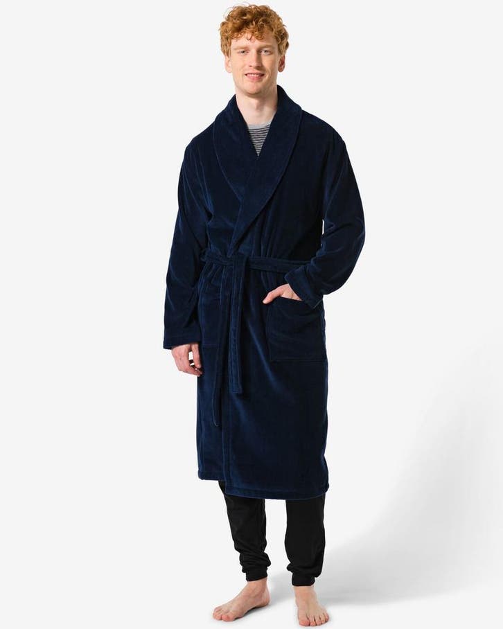 HEMA Badjas velours donkerblauw, Kleding | Heren, Overige Herenkleding, Nieuw, Verzenden