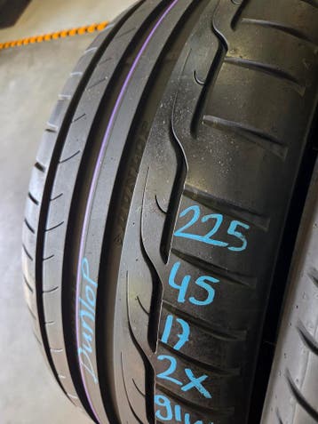 225/45/17 91W DUNLOP ZOMERBANDEN 7,1MM PROFIEL 2X, Ophalen, Gebruikt, 17 inch, Band(en)
