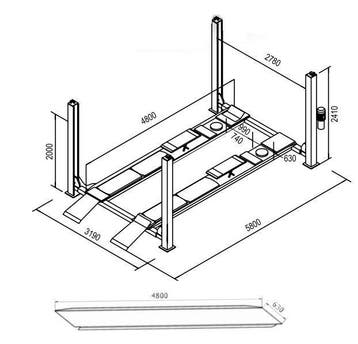 13381 Vier koloms hefbrug 4000kg 4,8m flat Cascos, Verzenden, Nieuw