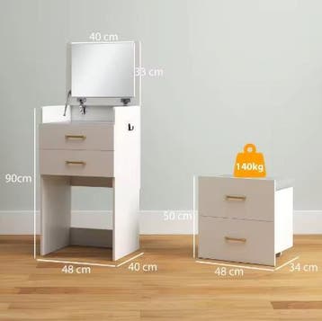 Ruimtebesparende Kaptafel met Spiegel, Kruk en Opberglades, Huis en Inrichting, Tafels | Kaptafels, Verzenden, Nieuw