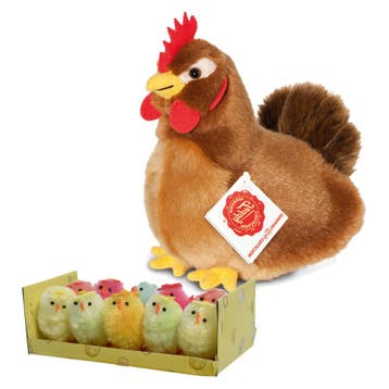 Pluche kip knuffel - 16 cm - multikleur - met 10 kuikens, Verzenden, Nieuw