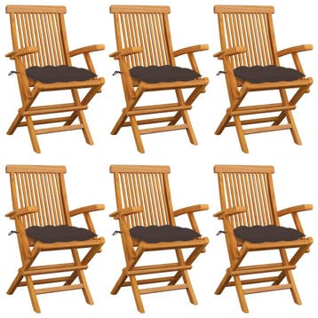 vidaXL Klapstoelen met taupekleurige kussens, 6 stuks,, Verzenden, Nieuw, Teakhout