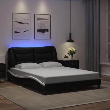 vidaXL Bedframe met LED zonder matras Hvar zwart en wit, Overige materialen, Verzenden, Zwart, Nieuw