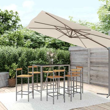 vidaXL 7-delige Tuinbarset poly rattan en massief acaciahout, Verzenden, Nieuw, 6 zitplaatsen