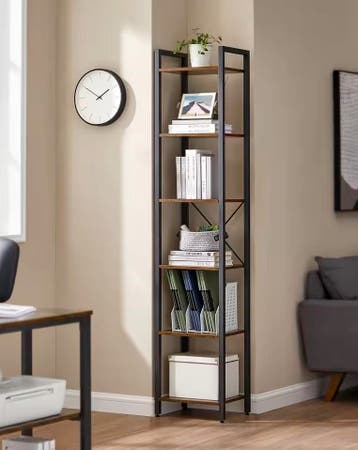 Boekenkast met 6 Niveaus – Industriële Stijl – 40x30x187,5cm, Huis en Inrichting, Kasten | Boekenkasten, Met plank(en), Verzenden