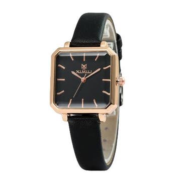 Horloge Vierkant Rosegoud met Zwart Dunne Band, Verzenden, Nieuw
