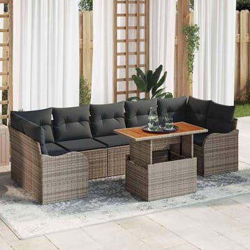 vidaXL Tuin Sofa Set 8 st Grijs Poly riet, Verzenden, Nieuw, Rotan, 8 zitplaatsen