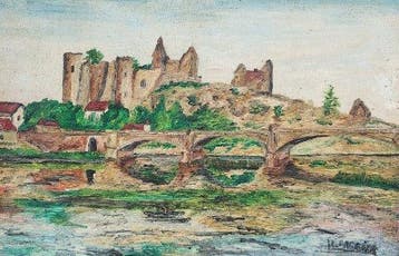 Antoine Barbier (1859-1948) - Le pont traversant un village, Antiek en Kunst