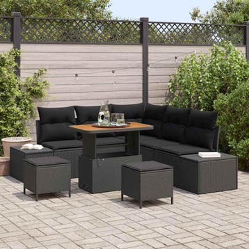 vidaXL Tuinbankenset 8 st Zwart Poly riet, Verzenden, Nieuw, Rotan, 8 zitplaatsen