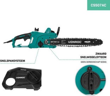 2dekans | VONROC Elektrische Kettingzaag 2000W –, Doe-het-zelf en Verbouw, Ophalen of Verzenden, Zo goed als nieuw, VONROC