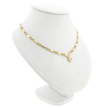 Gouden staafjes schakelcollier met vaste hanger en zirconia, Gebruikt, Ophalen of Verzenden, Met edelsteen, Goud