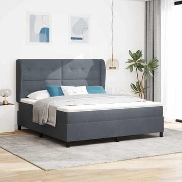 vidaXL Boxspringbed met kussen Donkergrijs 200 x 180 cm, Verzenden, Nieuw, Grijs, Stof