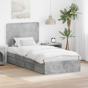 vidaXL Opslag bed met lade Beton Grijs 90 x 190 cm Bewerkt, Eenpersoons, Verzenden, Nieuw, Grijs