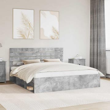 vidaXL Bedframe met hoofdeinde Beton 180 x 200 cm Massief, Verzenden, Nieuw, Grijs, Hout