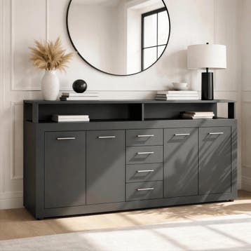Dressoir  190 cm Breed Antraciet Antraciet (Dressoirs), Verzenden, 150 tot 200 cm, Nieuw, 25 tot 50 cm