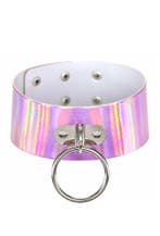 Choker Breed Roze Ring Holografisch Iridescent Halsband Coll, Kunststof, Verstelbaar, Nieuw, Ophalen of Verzenden