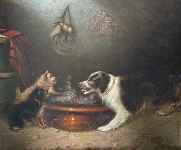Edward Armfield (1817-1896) - Honden delen het eten