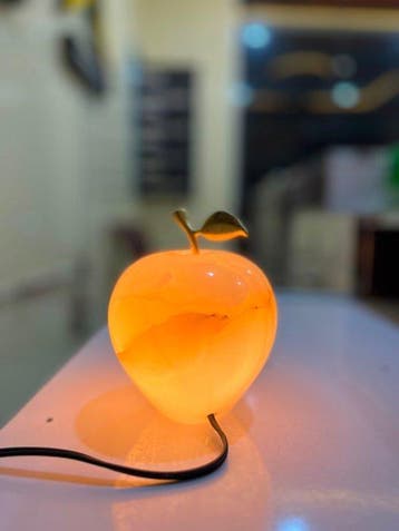 Handcrafted Himalayan Onyx Marble Apple Lamp Decorative Art