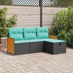 vidaXL 4-delige Loungeset met kussens poly rattan zwart, Verzenden, Nieuw, Loungeset