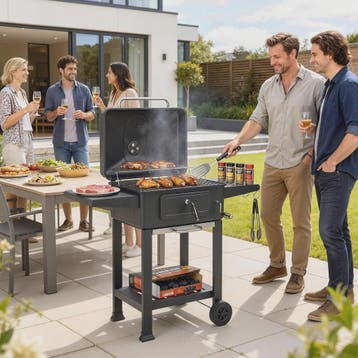 Outsunny XXL Houtskool Barbecue Tuinwagen Grill met Deksel,, Verzenden, Nieuw