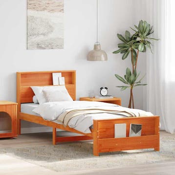 vidaXL Bedframe met plank Wasbruin 75 x 190 cm Massief, Eenpersoons, Bruin, Verzenden, Nieuw