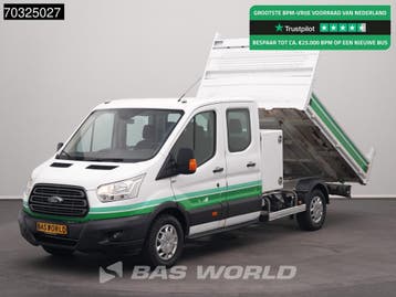 Ford Transit 130pk Dubbel Cabine Kipper Trekhaak Airco Cruis, Stof, Gebruikt, Euro 6, Wit