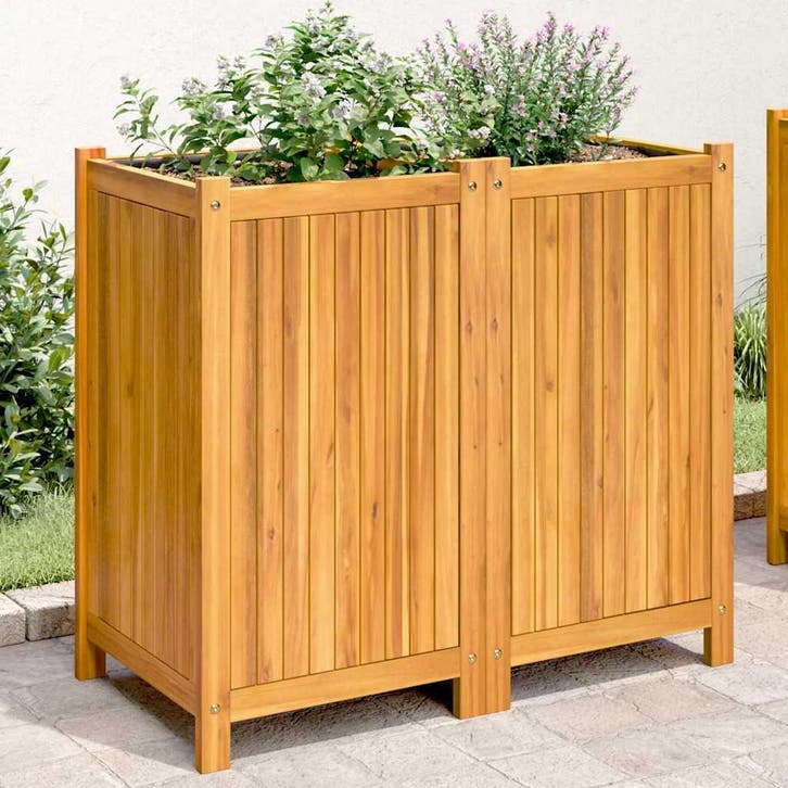 vidaXL Plantenbak met voering 84x42x75 cm massief acaciahout, Tuin en Terras, Bloembakken en Plantenbakken, Nieuw, Hout, Verzenden