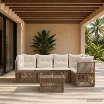 vidaXL Tuinbankenset 6 st Beige poly rattan, Verzenden, Nieuw, 6 zitplaatsen