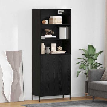 vidaXL buffetkast Zwart Eiken 69,5 x 34 x 180 cm Bewerkt, Minder dan 50 cm, Verzenden, Nieuw, Minder dan 100 cm
