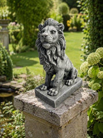 Beeld, tuinbeeld leeuw - 35 cm - cast stone