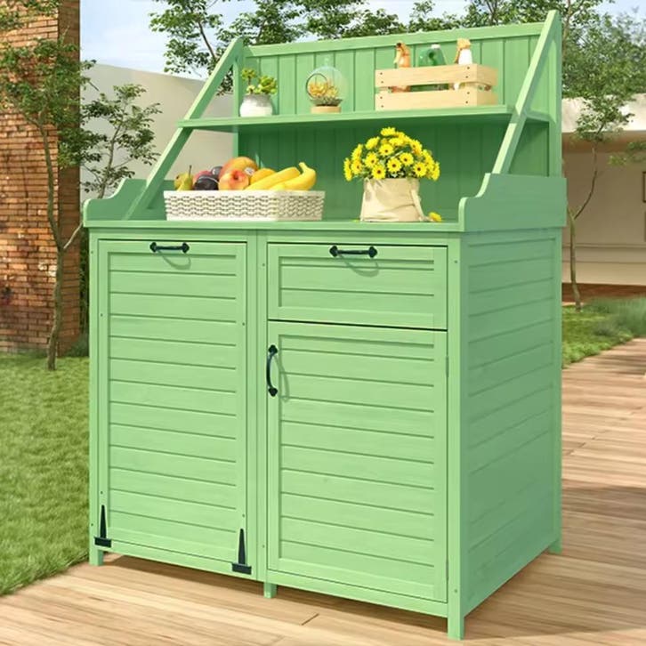 Houten Gereedschapsschuur met Werkblad – 154 cm, Tuin en Terras, Tuinmeubel-accessoires, Nieuw, Verzenden