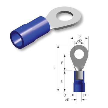 Tirex automotive Ringkabelschoen M5 BLAUW geïsoleerd met oog, Ophalen of Verzenden, Nieuw