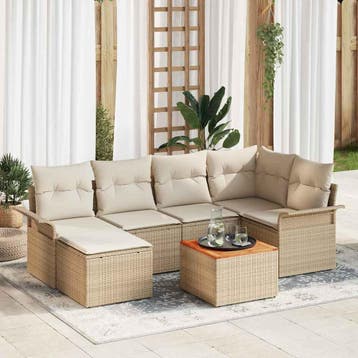 vidaXL Tuinbankenset 7 st Beige poly rattan, Tuin en Terras, Tuinsets en Loungesets, Verzenden, Nieuw, Rotan, 7 zitplaatsen