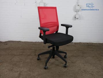 Tweedehands bureaustoel ergonomisch zwart rood mesh 3D, Verzenden, Gebruikt, Bureaustoel