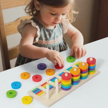 Montessori Houten Regenboog Ringenspel - Kleuren Sorteren &, Verzenden, Nieuw